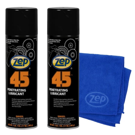 Zep 45 Penetrating Lubricant 17 oz and Blue Microfiber Rag Rust Penetrant and Lubricant for Stuck Bolts Hinges Tools and Metal Parts