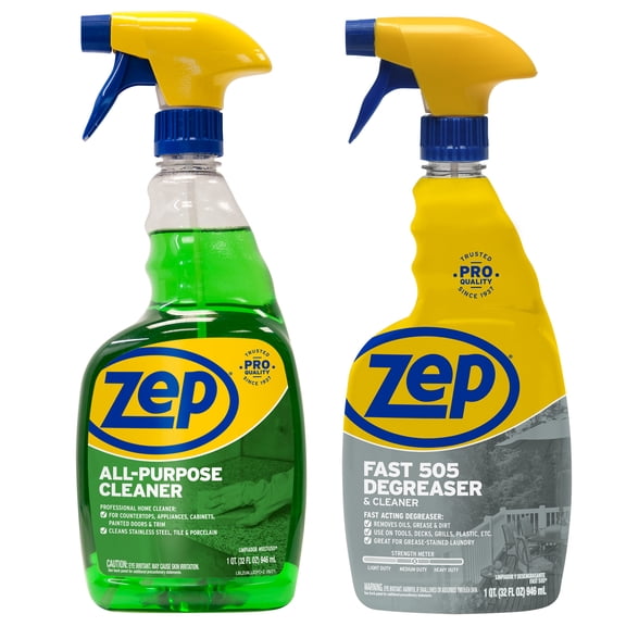 Zep All-Purpose Cleaner 32 oz and Zep Fast 505 Cleaner & Degreaser 32 oz Indoor and Outdoor Cleaning Bundle for Home and Workshop Use
