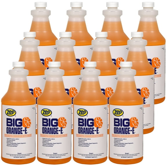Zep Big Orange-E Citrus Industrial Degreaser Liquid - 1 Quart (Case of 12) 48501 - Industrial Strength Formulated with Organic Degreasers, Dissolves Heavy Soil, Grease, Oil, and Protective Coatings