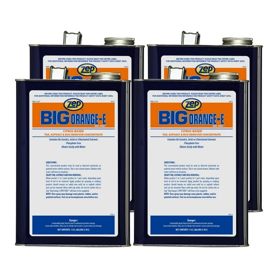 Zep Big Orange-E NPE Free Liquid Degreaser and Cleaner - 1 Gallon (Case of 4) 139724 - Phosphate Free Cleaner, Degreaser and Deodorizer, Natural Citrus-Based Tar, Asphalt, and Bug Remover Concentrate