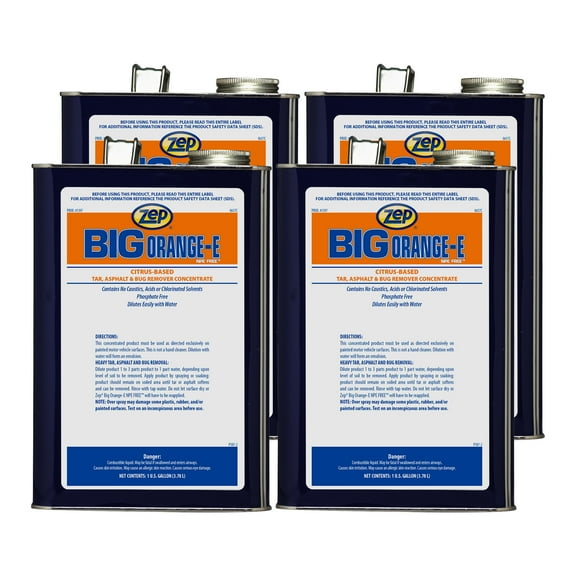 Zep Big Orange-E NPE Free Liquid Degreaser and Cleaner - 1 Gallon (Case of 4) 139724 - Phosphate Free Cleaner, Degreaser and Deodorizer, Natural Citrus-Based Tar, Asphalt, and Bug Remover Concentrate