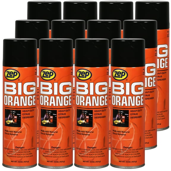 Zep Big Orange Heavy-Duty Citrus Degreaser Aerosol - 15 oz (Case Of 12) 11401 - Industrial Strength, Citrus Solvents, Dissolves Heavy Soil, Grease, Tar, Oil