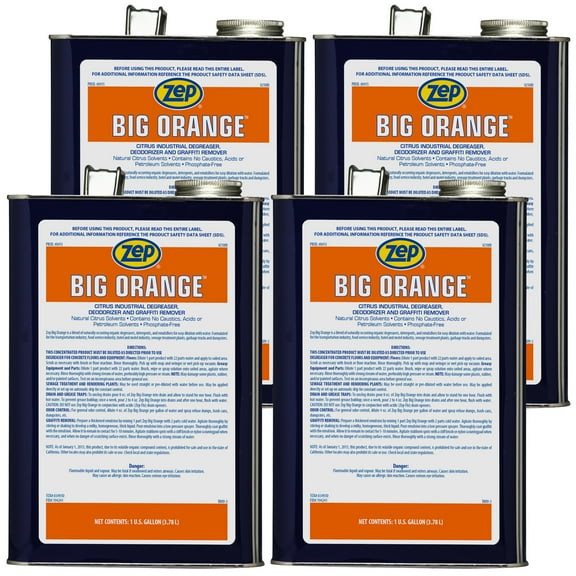 Zep Big Orange Heavy Duty Liquid Citrus Degreaser - 1 Gallon (Case of 4) 41524 - Industrial Strength Formulated with Organic Degreasers and Deodorizers, Dissolves Heavy Soil, Grease, Oil