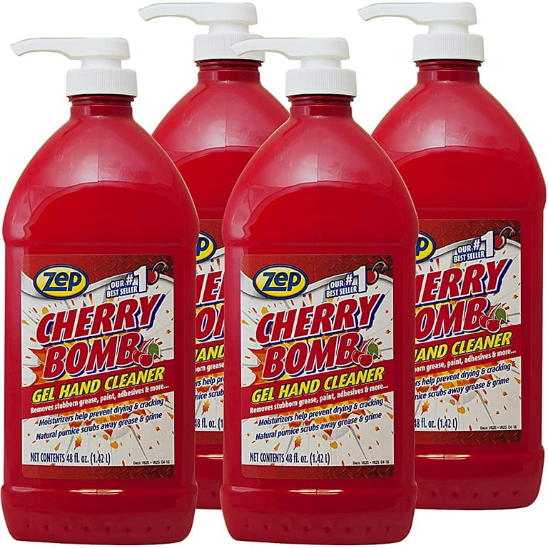 Zep Cherry Bomb Gel Hand Cleaner, Cherry Scent, 48 oz Pump Bottle, 4/Carton  (ZUCBHC484CT)