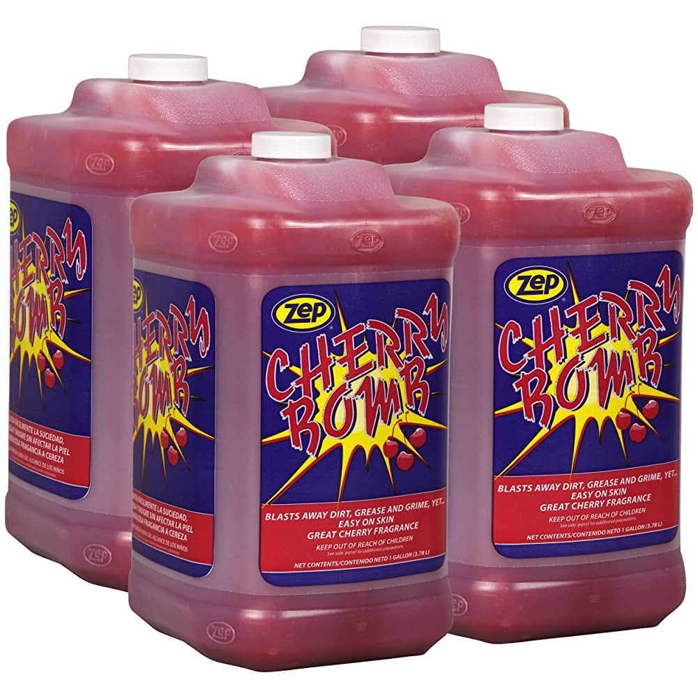 Zep Cherry Bomb Industrial Hand Cleaner Gel with Pumice - 1 Gal (Case of 4)  - 1049525 - Heavy-Duty Shop Grade Formula, Four Pumps Included