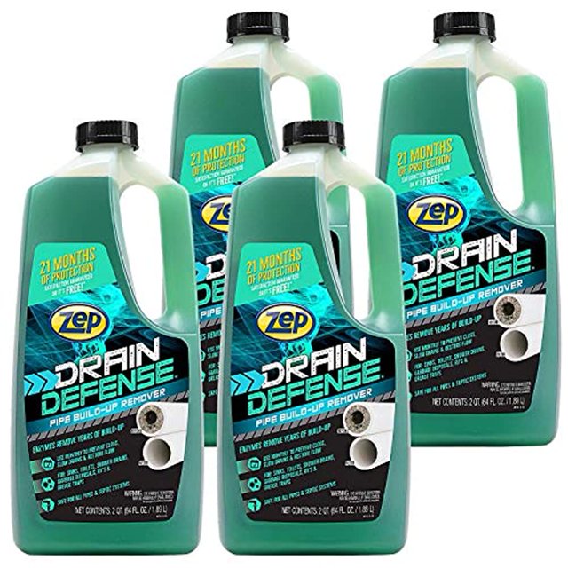 Zep Drain Defense Pipe BuildUp Remover Professional Strength, 64Oz (Case of 4)