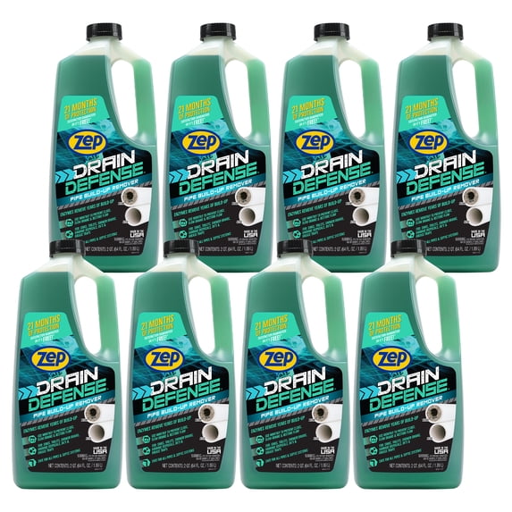 Zep Drain Defense Pipe Build-Up Remover - 64 oz (Case of 8) ZLDC64 - Professional Strength Liquid Pipe Build Up Remover