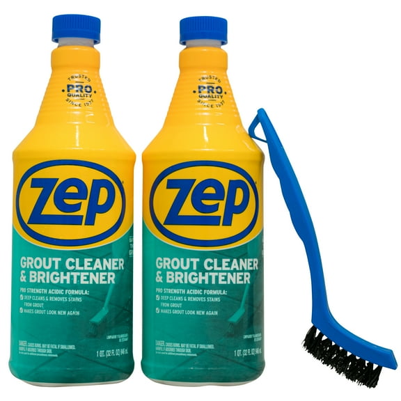 Zep Grout Cleaner and Brightener (2 Pack) + Scrubbing Brush Bundle - 32 oz - ZU1046322A - Pro Strength Acidic Formula