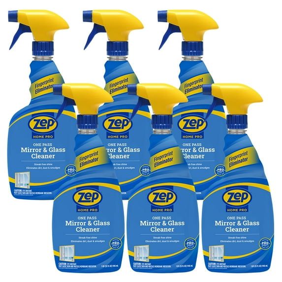 Zep Home Pro One Pass Mirror & Glass Cleaner - 32 oz. (Case of 6) R49606 - Streak-Free Shine, Eliminates Dirt, Dust, & Smudges