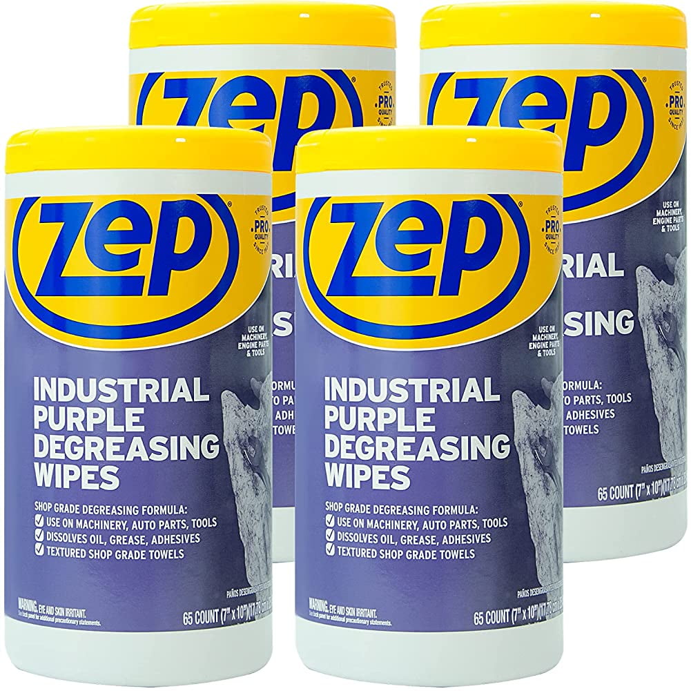 Zep Industrial Purple HeavyDuty Degreasing Wipes 65 Count (Case of 4