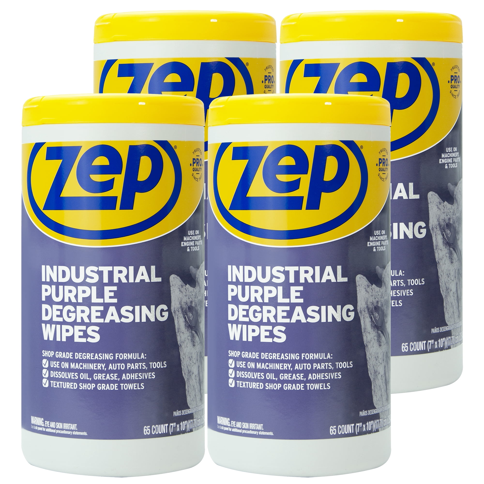 Zep Industrial Purple Heavy-Duty Degreasing Wipes - 65 Count (Case of 4) - ZUINDPRPL65 - Dissolves Oil, Grease and Adhesives Fast