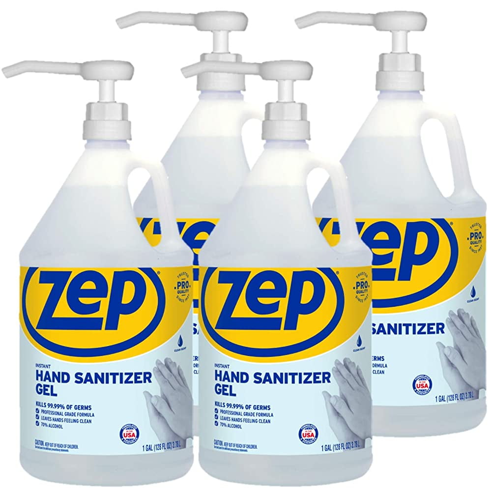 Zep Instant Sanitizing Hand Gel with Pump 1 Gal, Case of 4. Kills 99.