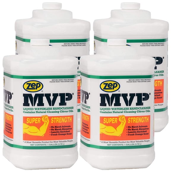 Zep MVP Waterless Hand Cleaner 128 oz (Case of 4) - Super Strength Formula Leaves Hands Feeling Good and Has A Refreshing Clean Orange Fragrance