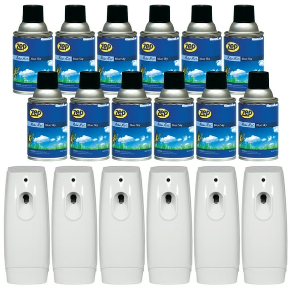Zep Metered Mist Automatic Aerosol Refill, Blue Sky (Case of 12) with TimeMist Fragrance Dispenser (6) - 336201 - Lasts Up To 30 Days and Neutralizes Tough Odors