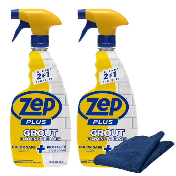 Zep Plus Foaming Grout Cleaner 32 oz and Blue Microfiber Rag Color-Safe Tile and Grout Cleaning for Ceramic Porcelain and Stone