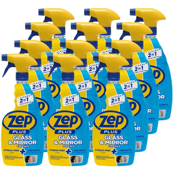 Zep Plus Glass & Mirror Cleaner - 32 oz. (Case of 12) - R53812 - Keep Your Mirror and Glass Surfaces Clear + Streak-free While Also Preventing Fog