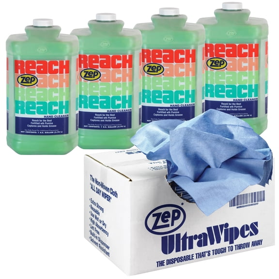 Zep Reach Industrial Strength Hand Cleanerand Zep Ultra Wipes Shop Towels - 1 Gal (Case of 4) - 92524 - Removes Stubborn Shop Soils