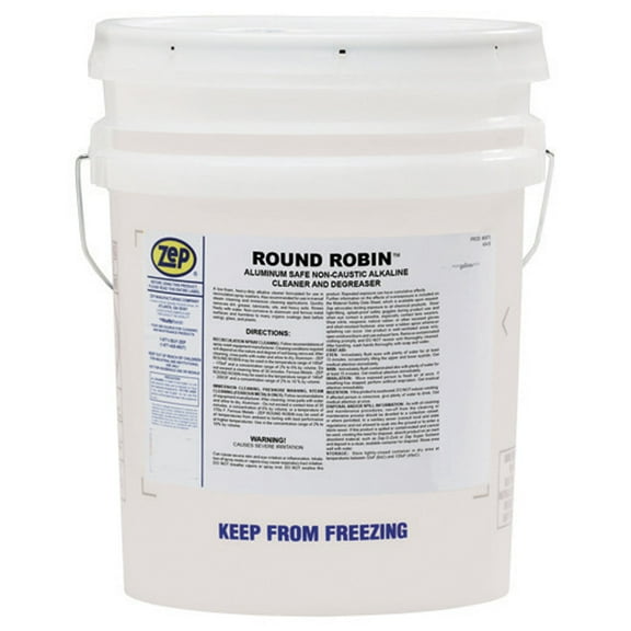 Zep Round Robin Alkaline Cleaner & Degreaser - 5 Gal (Each) - 790835 - Aluminum Safe, Non-Caustic, Low Foam, Heavy Duty Alkaline Cleaner