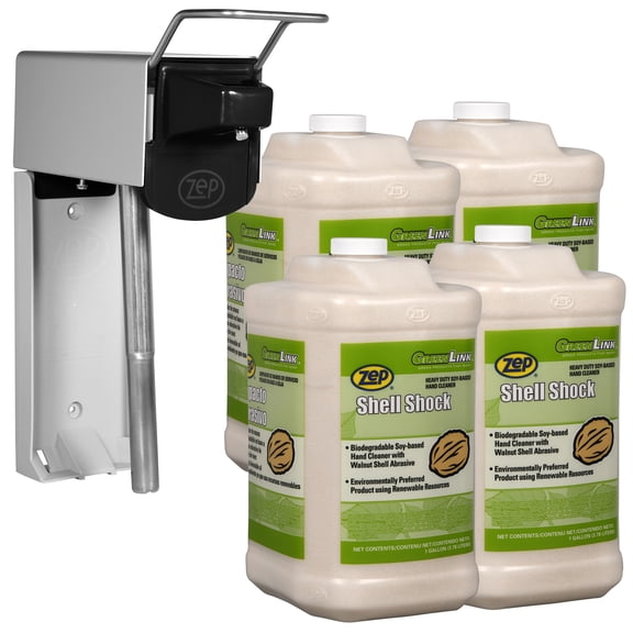 Zep Shell Shock Walnut-Based Pro Hand Cleaner and Zep D-4000 Hand Soap Dispenser - 1 Gal (Case of 4) - 318524 - Biodegradable Soy and Walnut-Based Formula