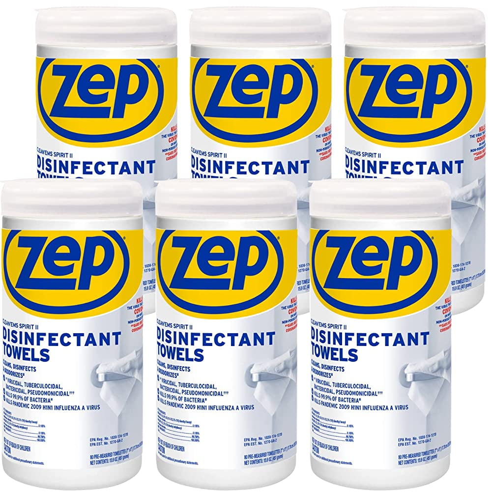 Zep Clean'Ems Spirit II Disinfectant Towels 80 Wipes (Case of 6