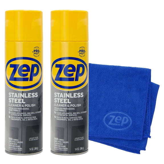 Zep Stainless Steel Cleaner & Polish 14 oz and Blue Microfiber Rag Fingerprint Remover and Polish for Stainless Steel Refrigerators Dishwashers and Appliances