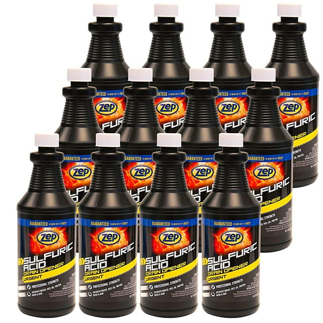 Zep Professional Strength Sulfuric Acid Drain Opener, 32 Ounce Clog Remover (Case of 12