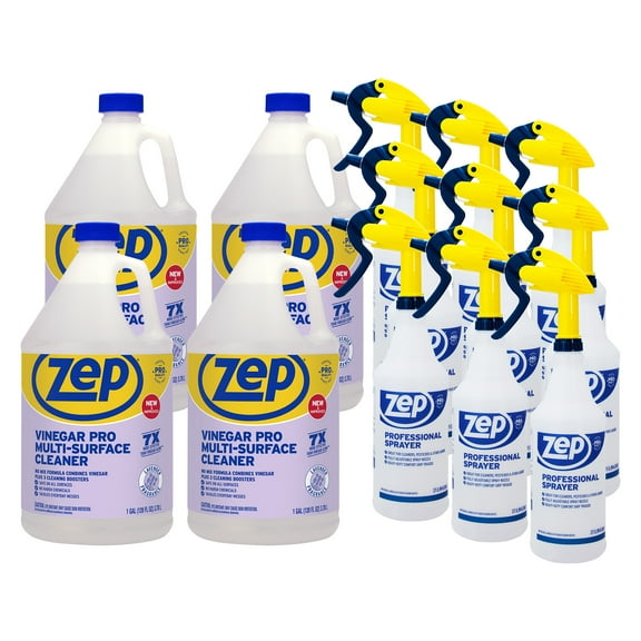 Zep Vinegar Pro Multi-Surface Cleaner (Case of 4) & Professional Sprayer Bottle (Case of 9) - R48410 & HDPRO9 - No-Rinse Professional Grade Formula with Fresh and Clean Scent