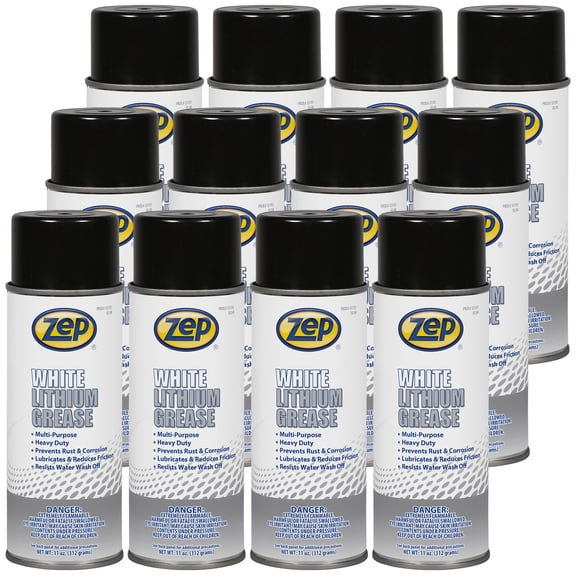 Zep White Lithium Grease 11 oz 331701 (Case of 12) Multipurpose, Aerosol Lubricant for All Metal to Metal Applications