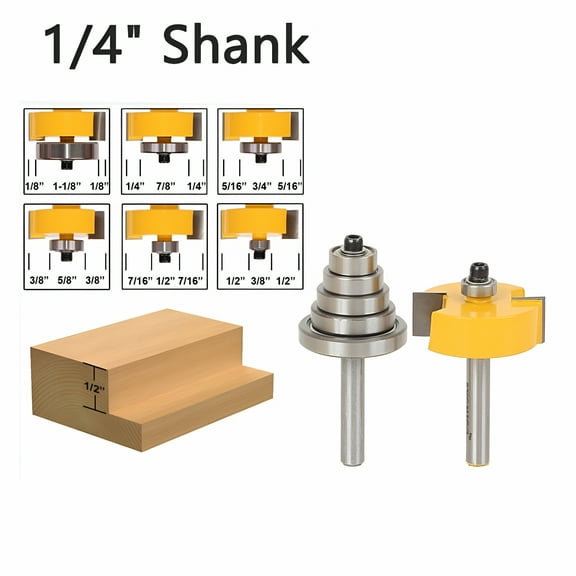 Zeparo Rabbet Router Bit With 6 Bearings Set, 1/4-Inch Shank Carbide Woodworking Groove Cutter For Edge Finishing