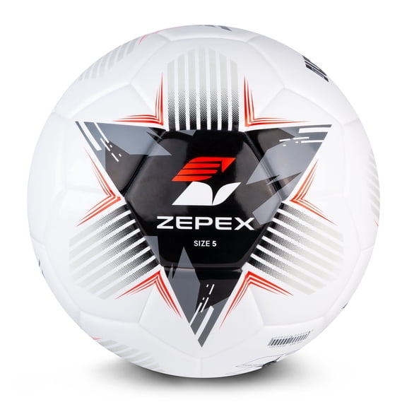 Zepex Thermo Bonded Soccer Ball Size 5 with Durable PVC, 32 Panel Match and Practice Football for Team Play, White Black Red