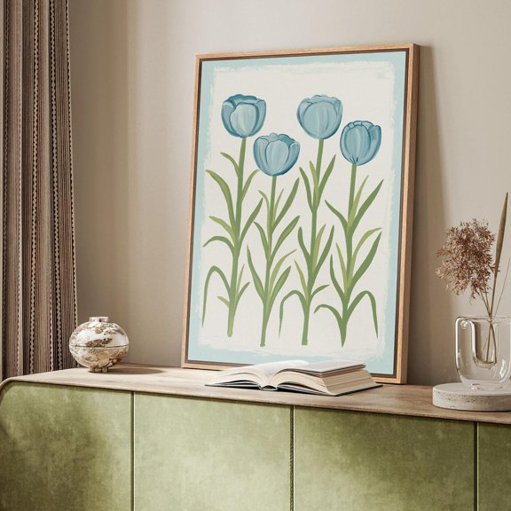 Blue Tulip Minimalist Floral Poster, Stretched Size 16x24