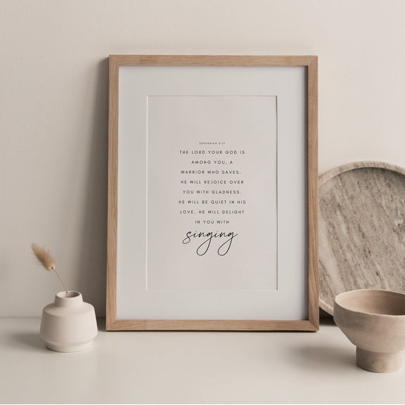 Zephaniah 3:17 The Lord Your God Is Among You Bible Verse Scripture Wall Art Christian Minimal Unframed Paper Print