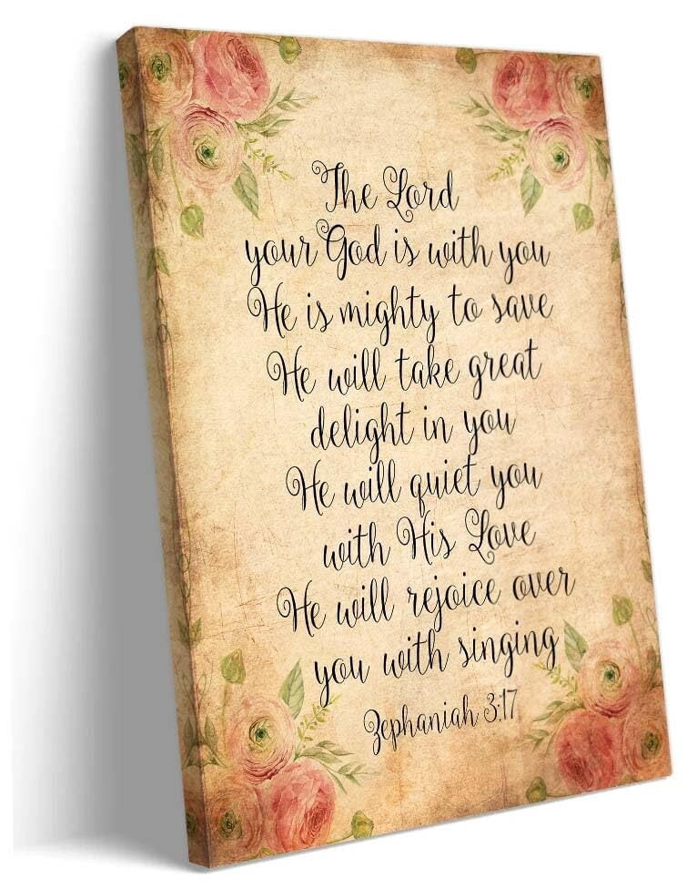 Vertical Scripture Zephaniah 3 17 Wall Art Bible Verse Poster Christian Scripture Wall ...