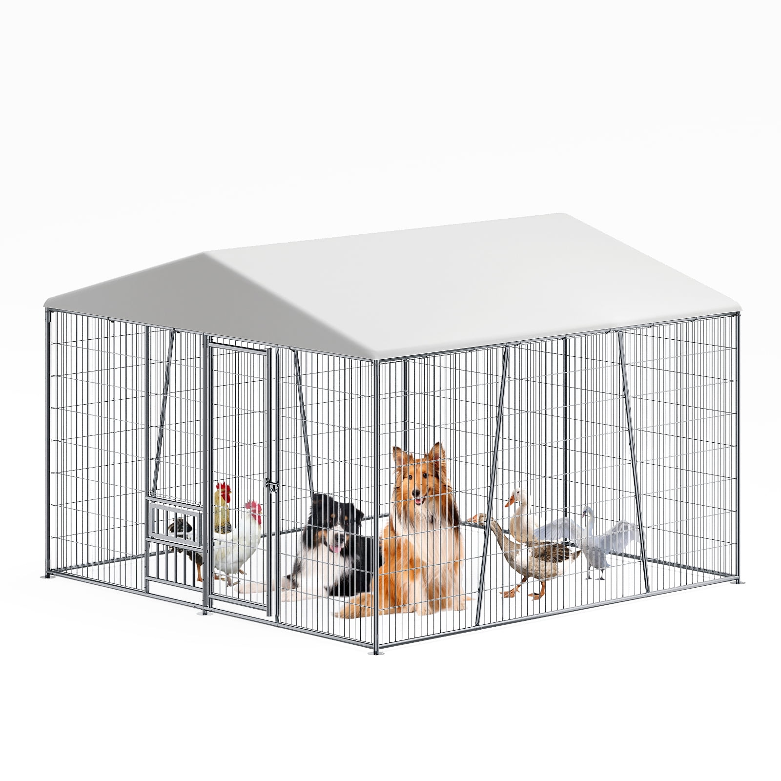 ZephyPaws 10 x 10 x 7FT Large Outdoor Dog Kennel with Large Feeding Bowls, Dog  Kennel Outside with Roof,Galvanized Heavy Duty Chain Link Outdoor Dog Run  Cage with Cover and Secure Lock -