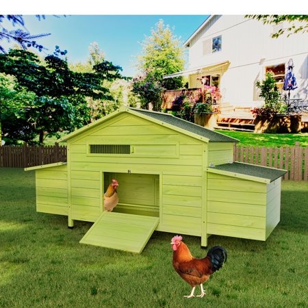 ZephyPaws 11.12 ft² Large Wooden Chicken Coop for 4-6 Hens with 2 Free-Range Doors, 2 Nesting Boxes & Perch – Outdoor Hen House Poultry Cage for Backyard Poultry, Green