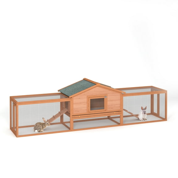 ZephyPaws 120 Large Wooden Rabbit Hutch Outdoor,Bunny Cage Indoor with Cleaning Tray & Waterproof Roof for Small and Medium Bunny Rabbit,Orange