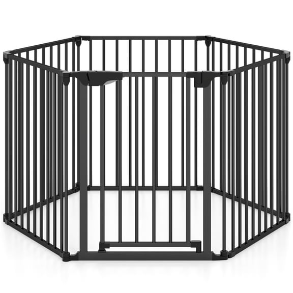 ZephyPaws 154" Extra Wide Pet Gate with Door,Dog Gates for The House Doorways Fireplace,Auto Close Dog Fence Play Area,Walk Through Pet Gate,Hardware Mounted,6-Panels (30" Tall,Black)