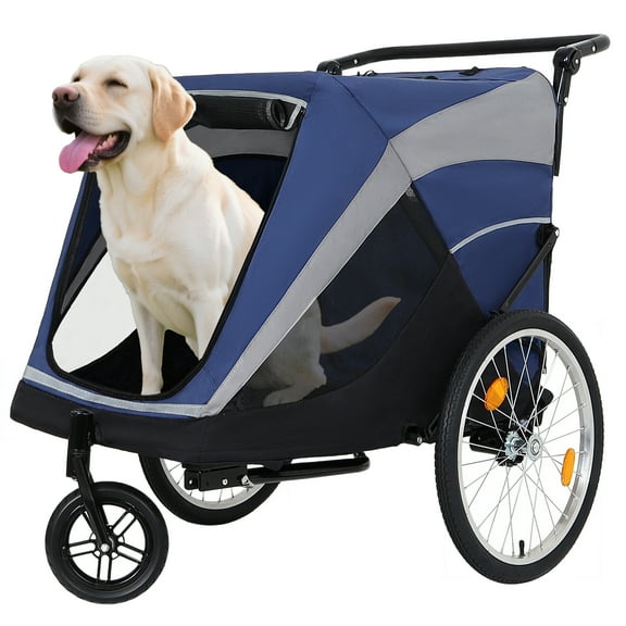 ZephyPaws 2-in-1 Dog Bike Trailer,Pet Stroller Bicycle Carrier with Hitch,Suspension,Visibility Flag and Reflectors,88lb Weight Capacity,Black Blue