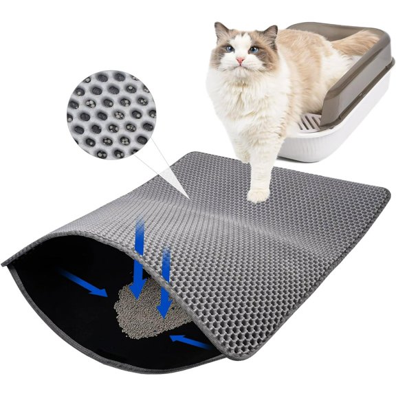 ZephyPaws 21"x14"Cat Litter Trapping Mat,Non-Slip Double Layer Cat Litter Trapper Pad for Indoor Cat,Gray
