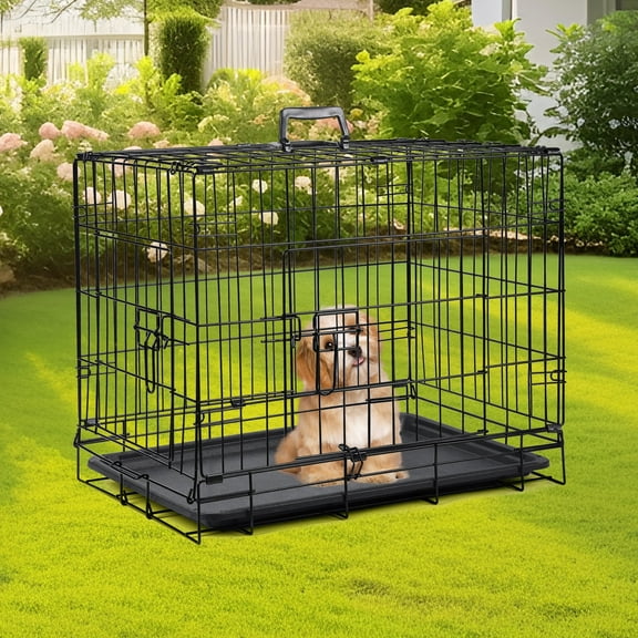 ZephyPaws 24 Inch Small Dog Crate, Heavy-Duty Foldable Metal Puppy Cage for Travel & Indoor Use, 2-Door Pet Kennel with Leak-Proof Tray, for Small Dogs & Cats up to 30 lbs