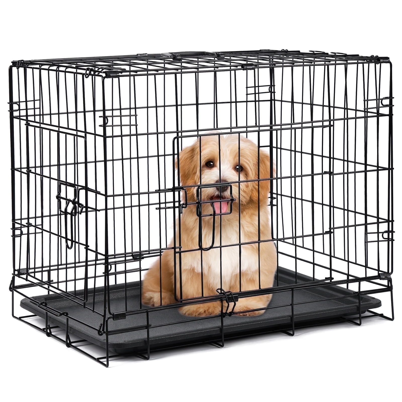 ZephyPaws 24" Pet Kennel Cat Dog Folding Steel Crate Animal Playpen Wire Metal,Black