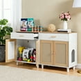 thumbnail image 1 of ZephyPaws 2PCS  Cat Litter Box Enclosure Furniture Hidden Indoor,2-in-1 Wooden Cat House & Washroom Cabinet with Scratching Board Doors,Charging Station and Drawer, 63"x15.8"x32.5"H,Beige White, 1 of 11