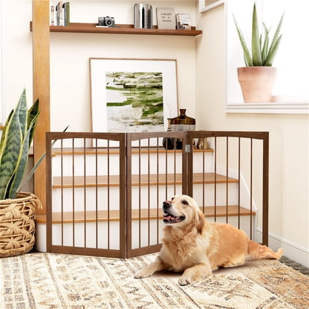 ZephyPaws 30" H Tall Freestanding Pet Gate 3-Panel Wooden Dog Fence,Folding Dog Gate for Indoor,Stairs,Doorways,Halls,Kitchen Wooden Pet Barrier Espresso,60" L x 30" H
