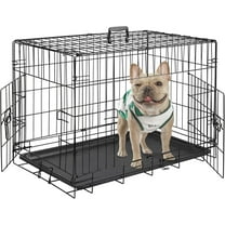 ZephyPaws 30 Inch Double Door Dog Crate, Folding Metal Wire Puppy Cage for Medium Dogs with Plastic Leak-Proof Pan Tray and Handle, Indoor Outdoor Pet Kennel Crate for Home Travel Training