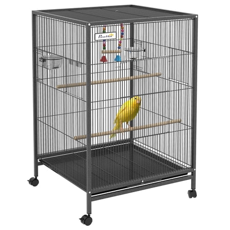 ZephyPaws 30" Metal Large Rolling Bird Cage with 2 Perches and 2 Feeders and A swing,Black