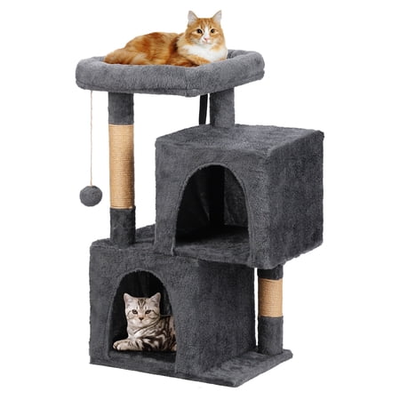 ZephyPaws 32" Cat Tree Tower for Kittens,Multi-Level Cat Scratching Posts with Condos,Padded Perch,Hanging Toys,Dark Grey