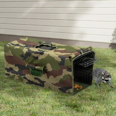 ZephyPaws 32 Inch Live Animal Trap Cage with Cover, Humane Outdoor Cage Trap for Raccoons, Cats, Skunks, Opossums, Groundhogs, Armadillos & Muskrats - Heavy Duty Metal Trap with Weatherproof Cover