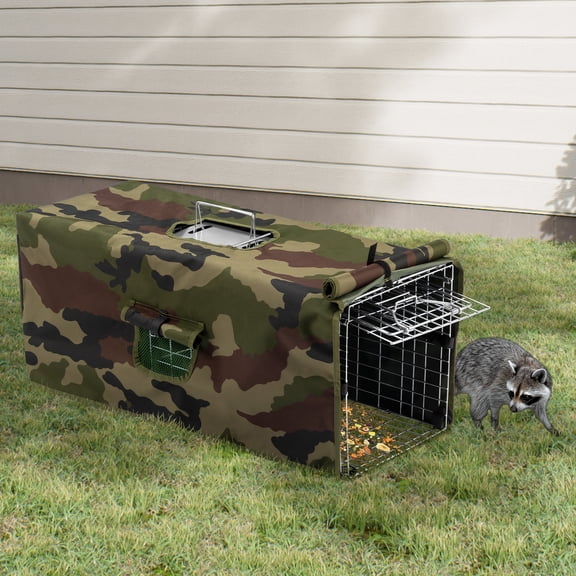 ZephyPaws 32 Inch Live Animal Trap Cage with Cover, Humane Outdoor Cage Trap for Raccoons, Cats, Skunks, Opossums, Groundhogs, Armadillos & Muskrats - Heavy Duty Metal Trap with Weatherproof Cover