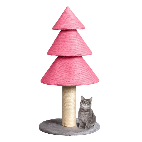 ZephyPaws 32in Christmas Tree Cat Scratching Post,Natural Sisal Rope Cat Tower to Satisfy Cats’ Claw Instincts,Christmas Decor Sisal Rope Cat Toys for Kitty and Adult Cats,Pink