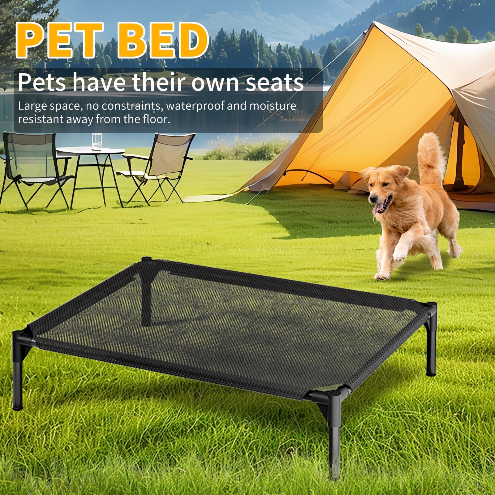 ZephyPaws 36in Cooling Elevated Dog Bed for Large Dog,Portable Raised Pet Cot with Washable & Breathable Mesh,No-Slip Feet Durable Dog Cots Bed for Indoor & Outdoor Use Black